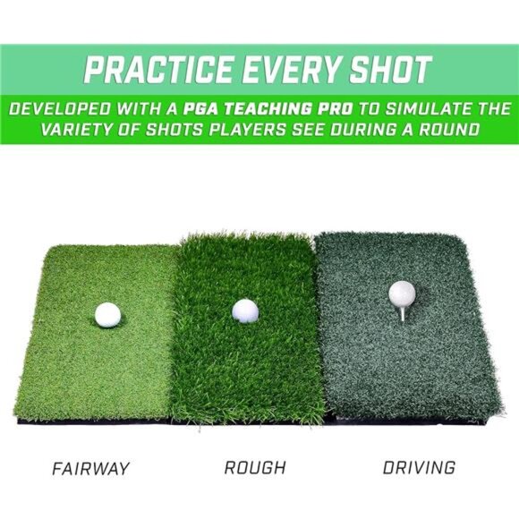 GoSports Tri-Turf XL Golf Practice Hitting Mat - Huge 24 Inch x 24 Inch for - Picture 3 of 7